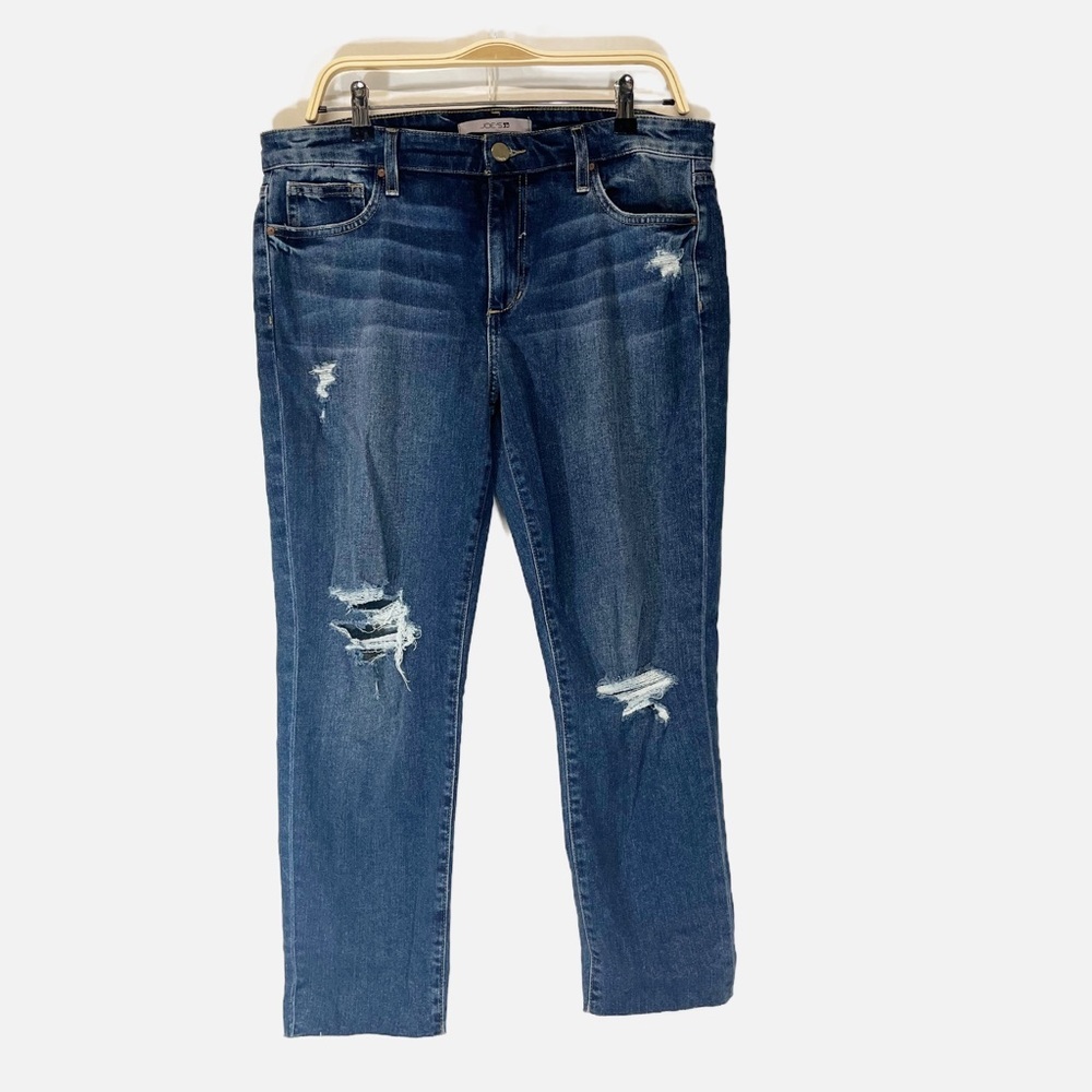 Joe's Jeans Women's Straight Leg Distressed Dark Wash High Rise Cropped Size 31